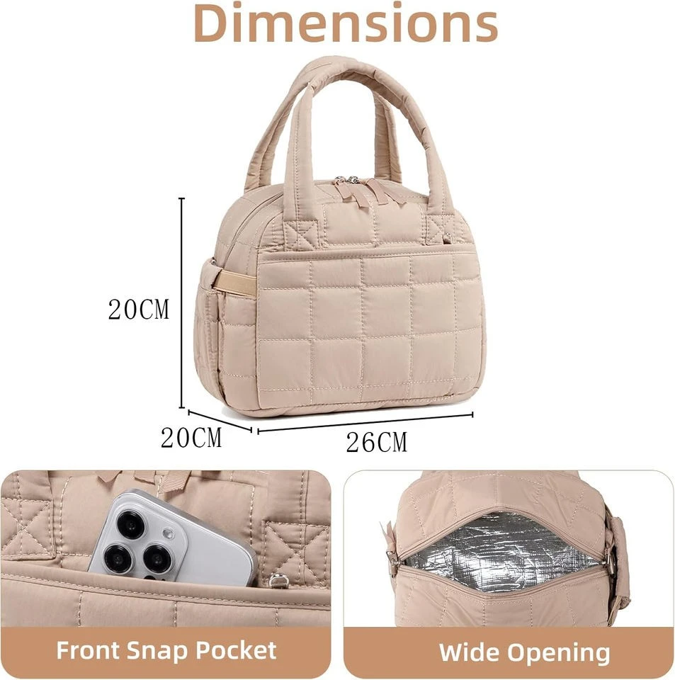 Reusable Quilted Puffer Picnic Lunch Bag With Adjustable Strap suppliers